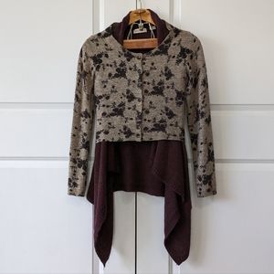 Sleeping On Snow Cardigan Women's Small Gray Floral Cozy Times Two Wool Blend 